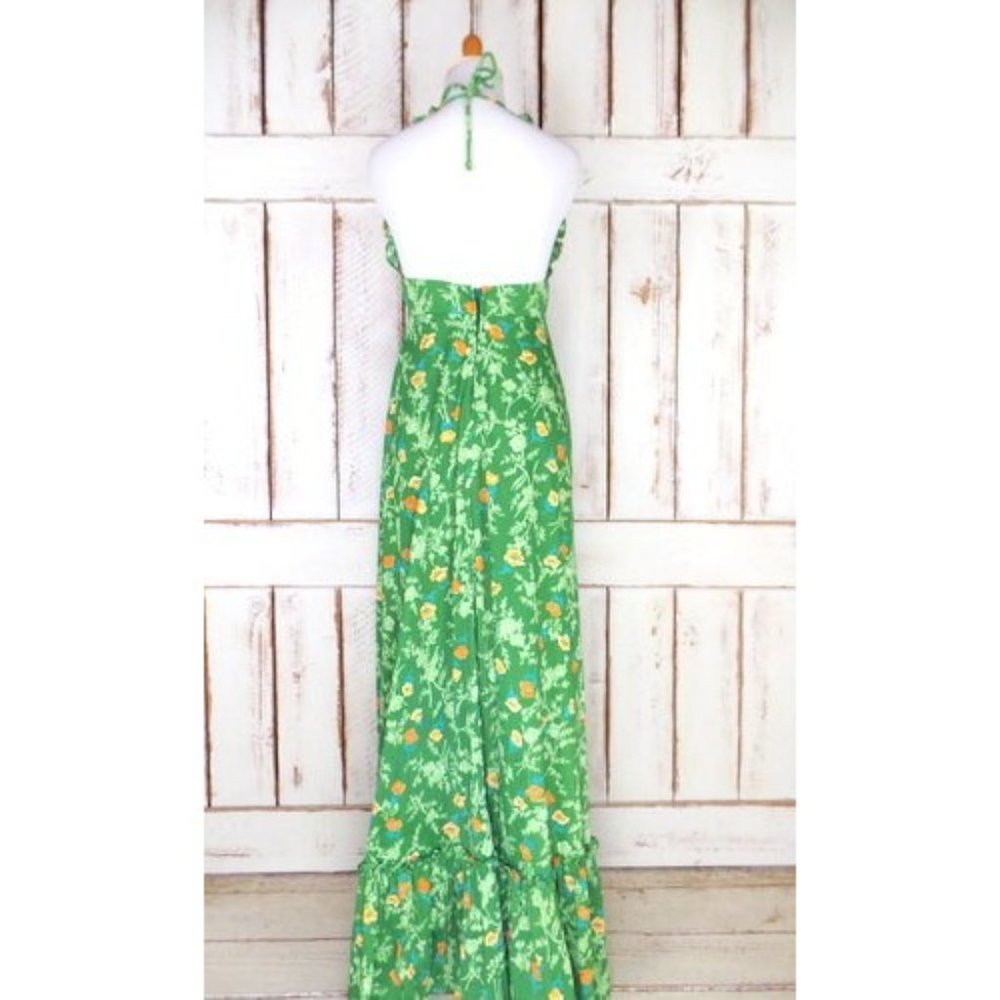 70s vintage green Rage of California floral maxi halter dress - Picture 4 of 5